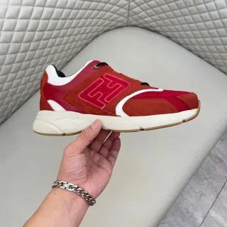 Fendi Red White Laceless Slip-On Oversized FF Logo Lifestyle Sneakers