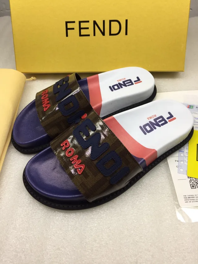 Fendi Roma Slide Multicolor Monogram Canvas Slippers 3