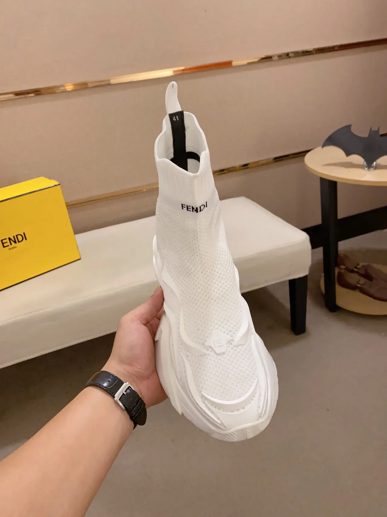 Tênis Fendi Speed Trainer All White Sock Fit Chunky 9