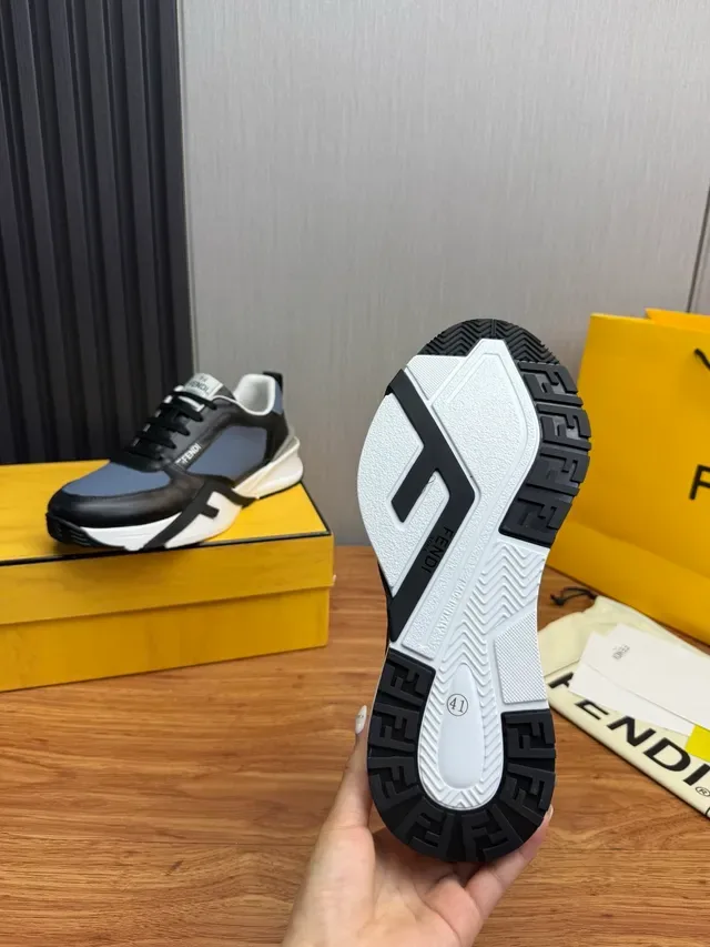 Fendi Blanco Negro Grueso Plataforma Suela Malla Y Cuero Parte Superior Estilo De Vida Zapatillas 2