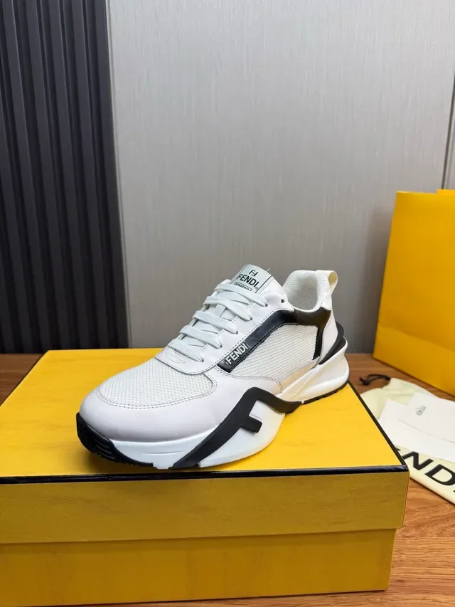Fendi Blanco Negro Grueso Plataforma Suela Malla Y Cuero Parte Superior Estilo De Vida Zapatillas 3