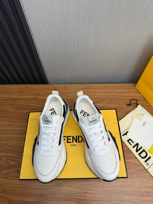Fendi Blanco Negro Grueso Plataforma Suela Malla Y Cuero Parte Superior Estilo De Vida Zapatillas 4