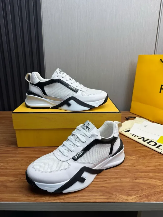 Fendi Blanco Negro Grueso Plataforma Suela Malla Y Cuero Parte Superior Estilo De Vida Zapatillas 5