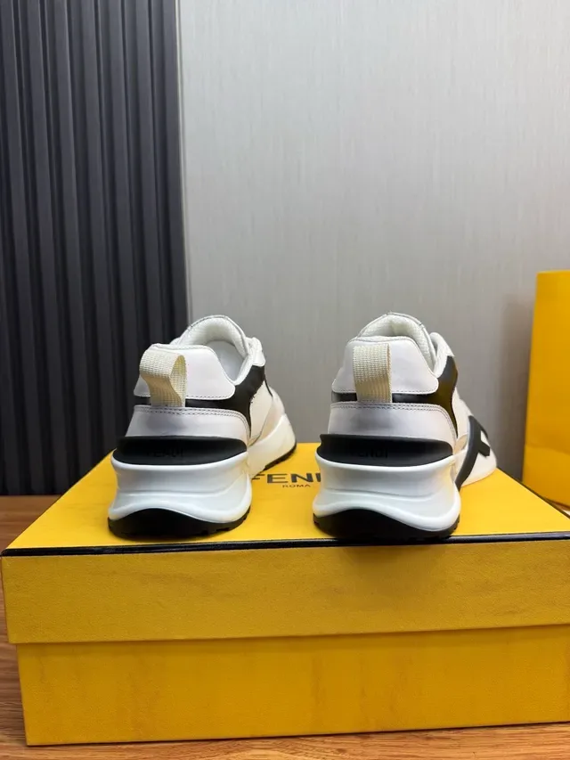 Fendi Blanco Negro Grueso Plataforma Suela Malla Y Cuero Parte Superior Estilo De Vida Zapatillas 6