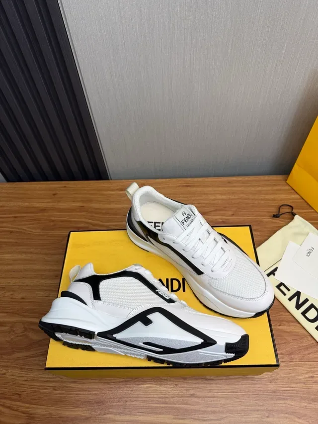 Fendi Blanco Negro Grueso Plataforma Suela Malla Y Cuero Parte Superior Estilo De Vida Zapatillas 7