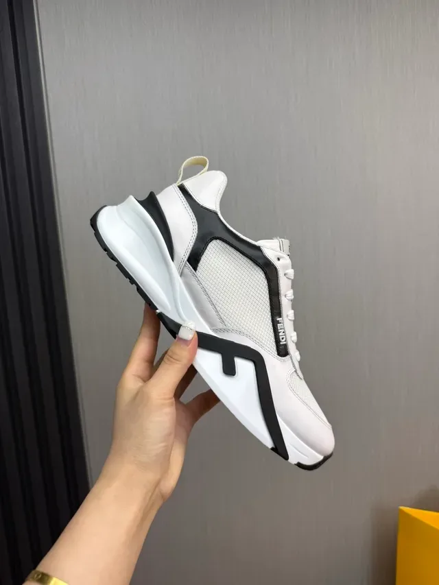 Fendi Blanco Negro Grueso Plataforma Suela Malla Y Cuero Parte Superior Estilo De Vida Zapatillas 8