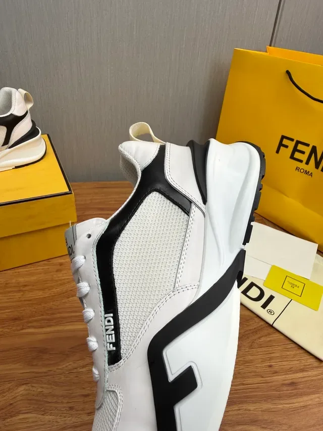 Fendi Blanco Negro Grueso Plataforma Suela Malla Y Cuero Parte Superior Estilo De Vida Zapatillas 9