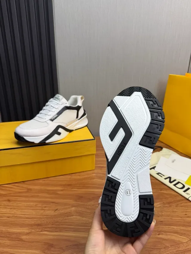 Fendi Blanco Negro Grueso Plataforma Suela Malla Y Cuero Parte Superior Estilo De Vida Zapatillas 10