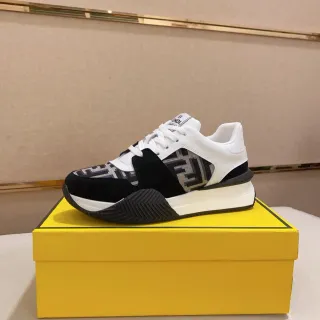 Fendi White Black Monogram-Paneled Asymmetrical Layered Upper Lifestyle Sneakers