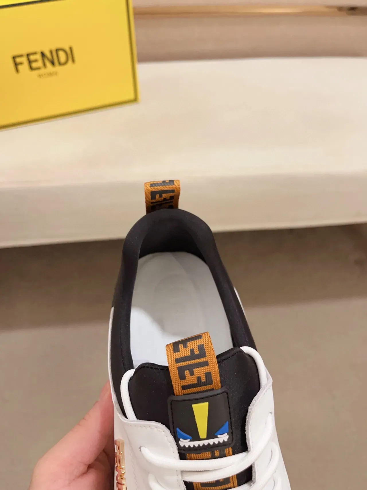 Fendi White Brown Mixed-Material Upper FF Monogram Fabric Toe Lifestyle Sneakers 6
