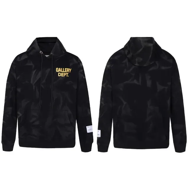 Gallery Dept Crinkled Black Gold Logo Hoodie 3