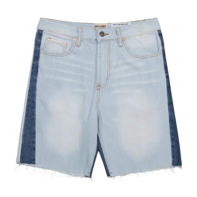 Gallery Dept Light Wash Denim Contrast-Side Panel Raw Hem Shorts 2