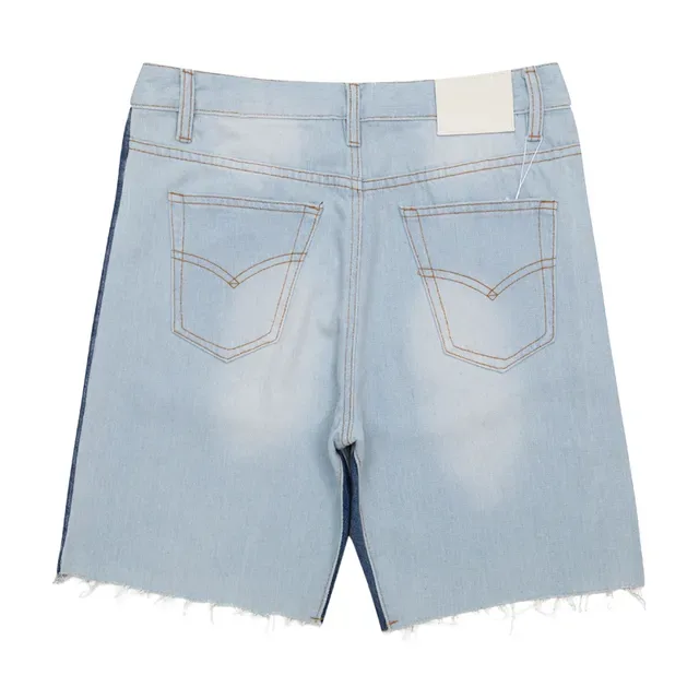 Gallery Dept Light Wash Denim Contrast-Side Panel Raw Hem Shorts 3