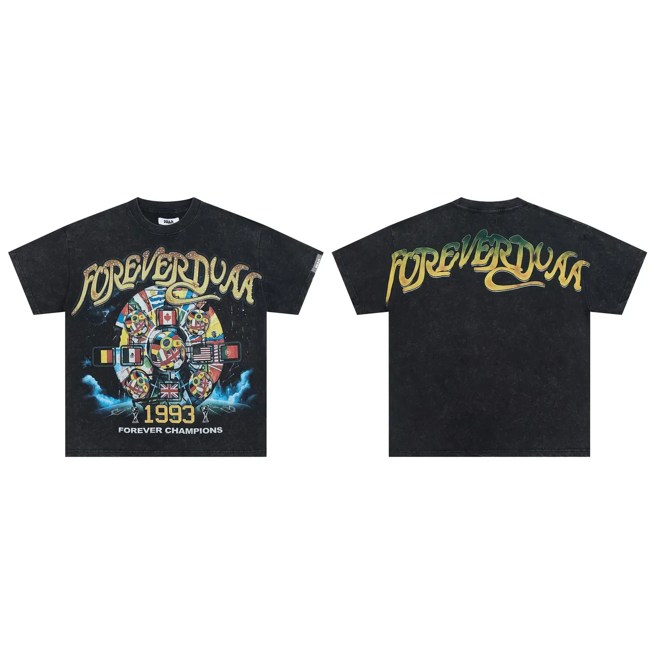 Acid-Wash Black Graphic Print Oversized T-Shirt 2