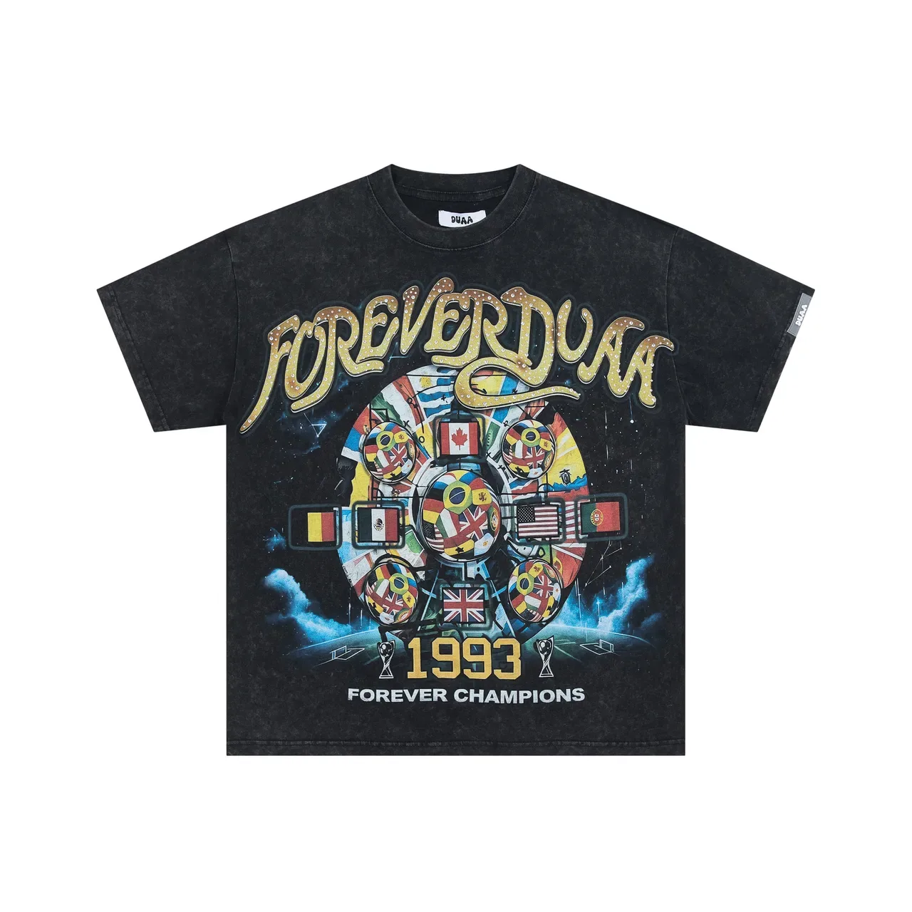 Acid-Wash Black Graphic Print Oversized T-Shirt 3