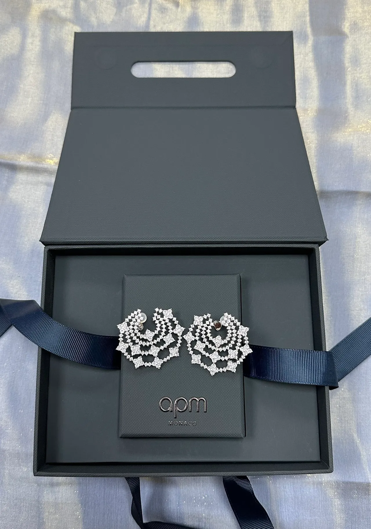 apm Monaco Ornate Pavé Crystal Floral Lattice Statement Earrings 7