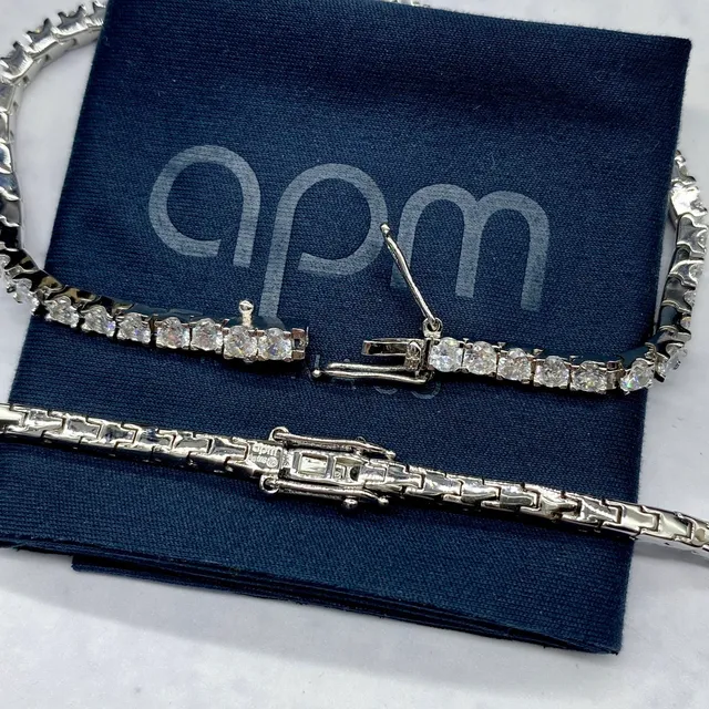 APM Monaco Pavé Tennis Silver Navy Single-Row Necklace 3