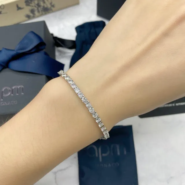 APM Monaco Pavé Tennis Silver Navy Single-Row Necklace 4