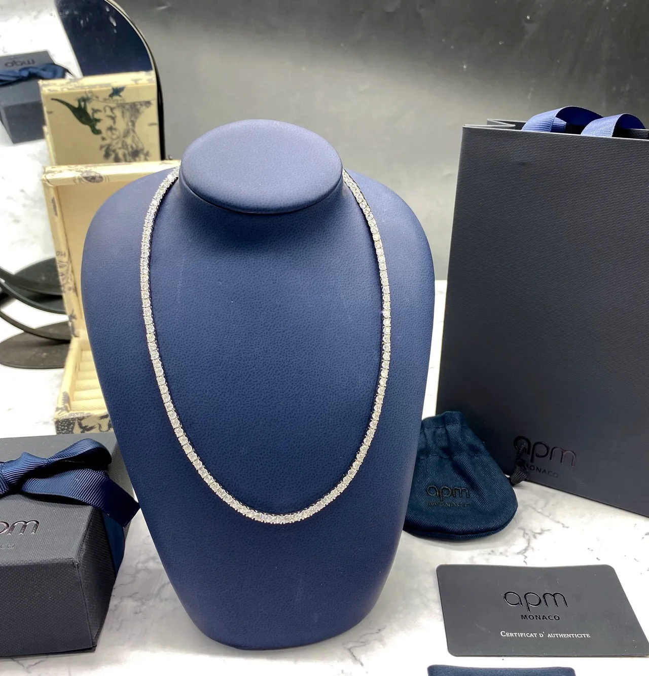 APM Monaco Pavé Tennis Silver Navy Single-Row Necklace 5