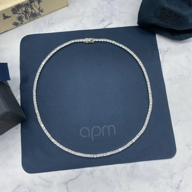 APM Monaco Pavé Tennis Silver Navy Single-Row Necklace 8