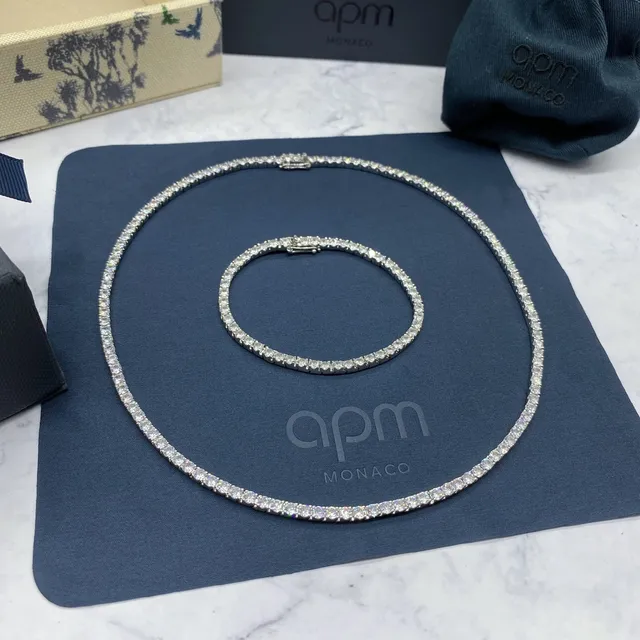 APM Monaco Pavé Tennis Silver Navy Single-Row Necklace 9
