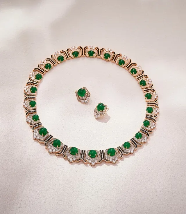 Art Deco-Style Geometric Green and Black Diamond Necklace 6