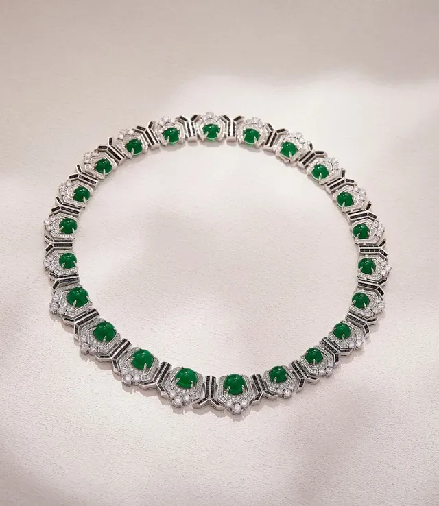 Art Deco-Style Geometric Green and Black Diamond Necklace 7