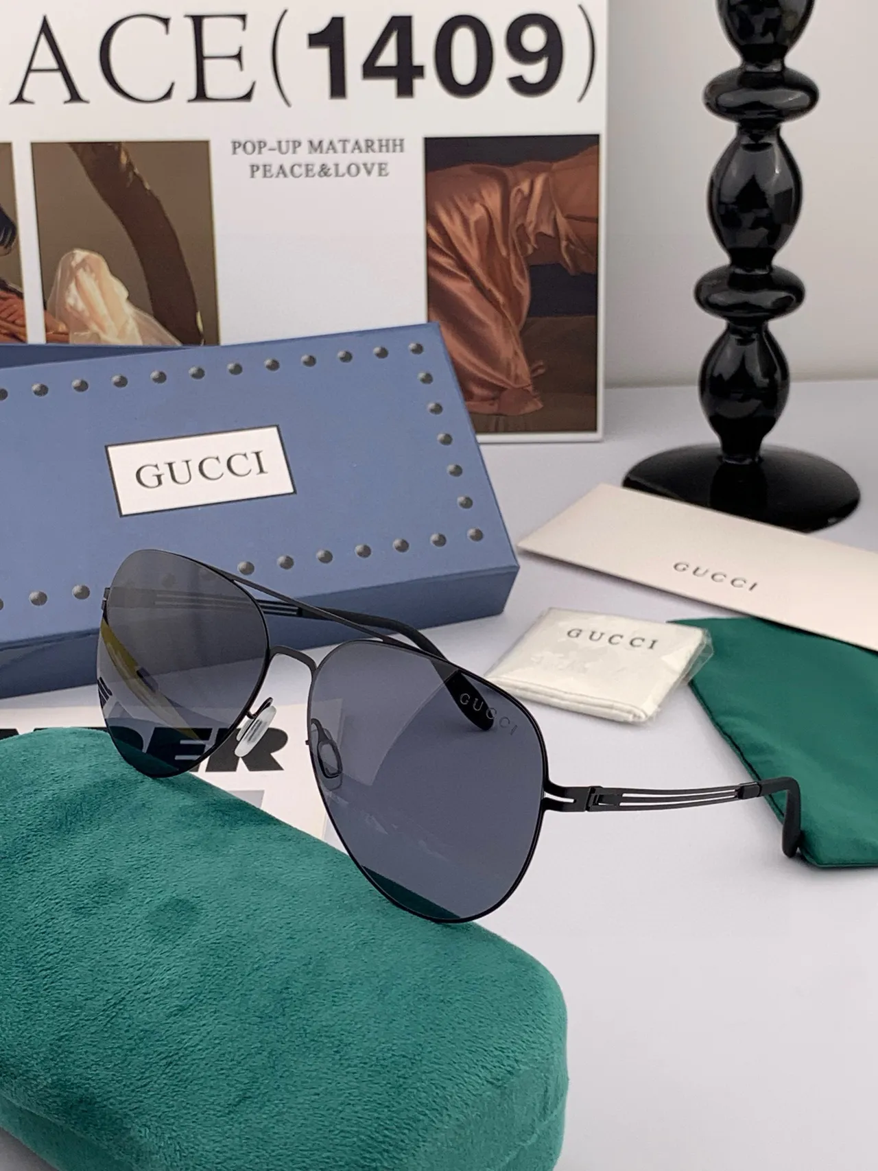 Aviator-Style Thin Metal Frame Black Sunglasses 2