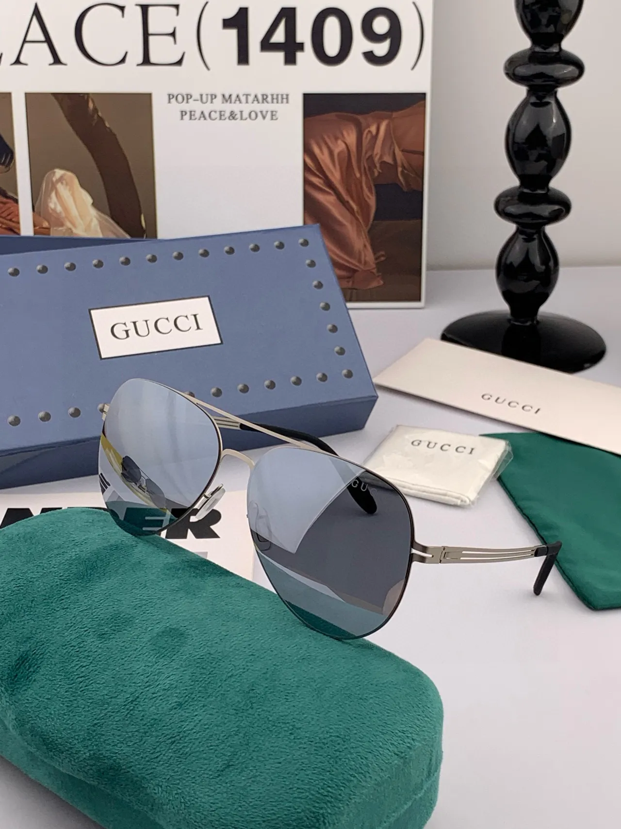 Aviator-Style Thin Metal Frame Black Sunglasses 3
