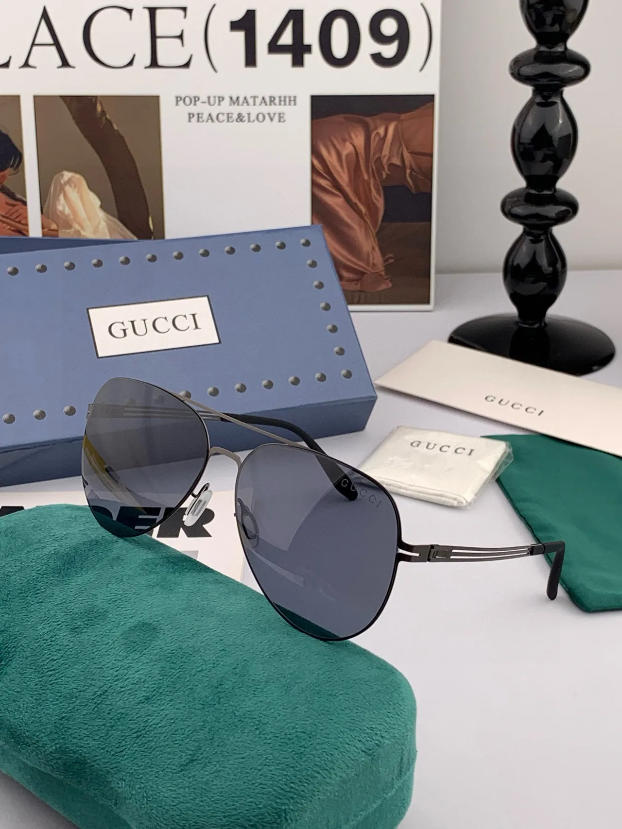 Aviator-Style Thin Metal Frame Black Sunglasses 4