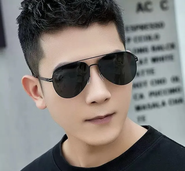 Aviator-Style Thin Metal Frame Black Sunglasses 9