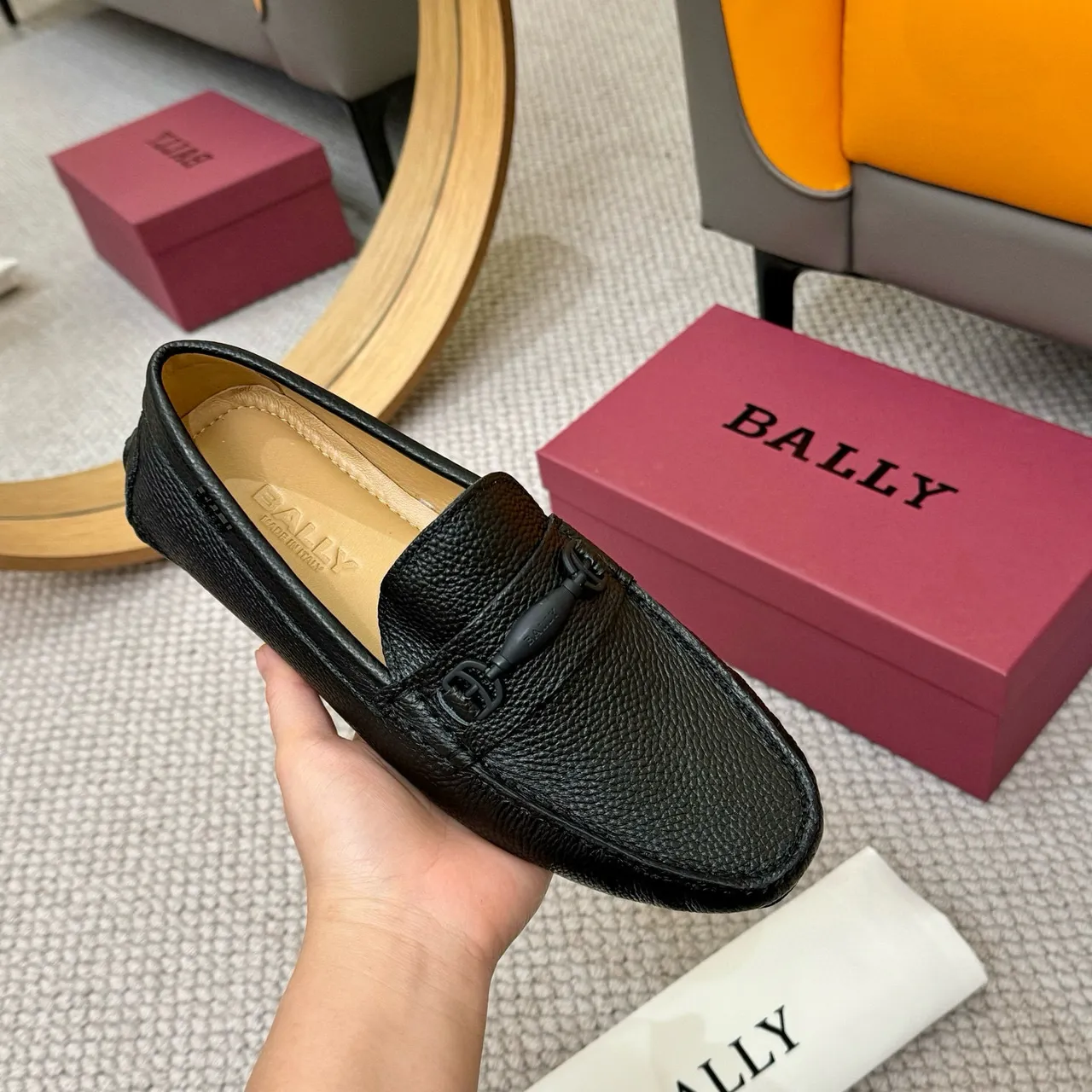 Bally Black Pebbled Leather Horsebit Loafer 6