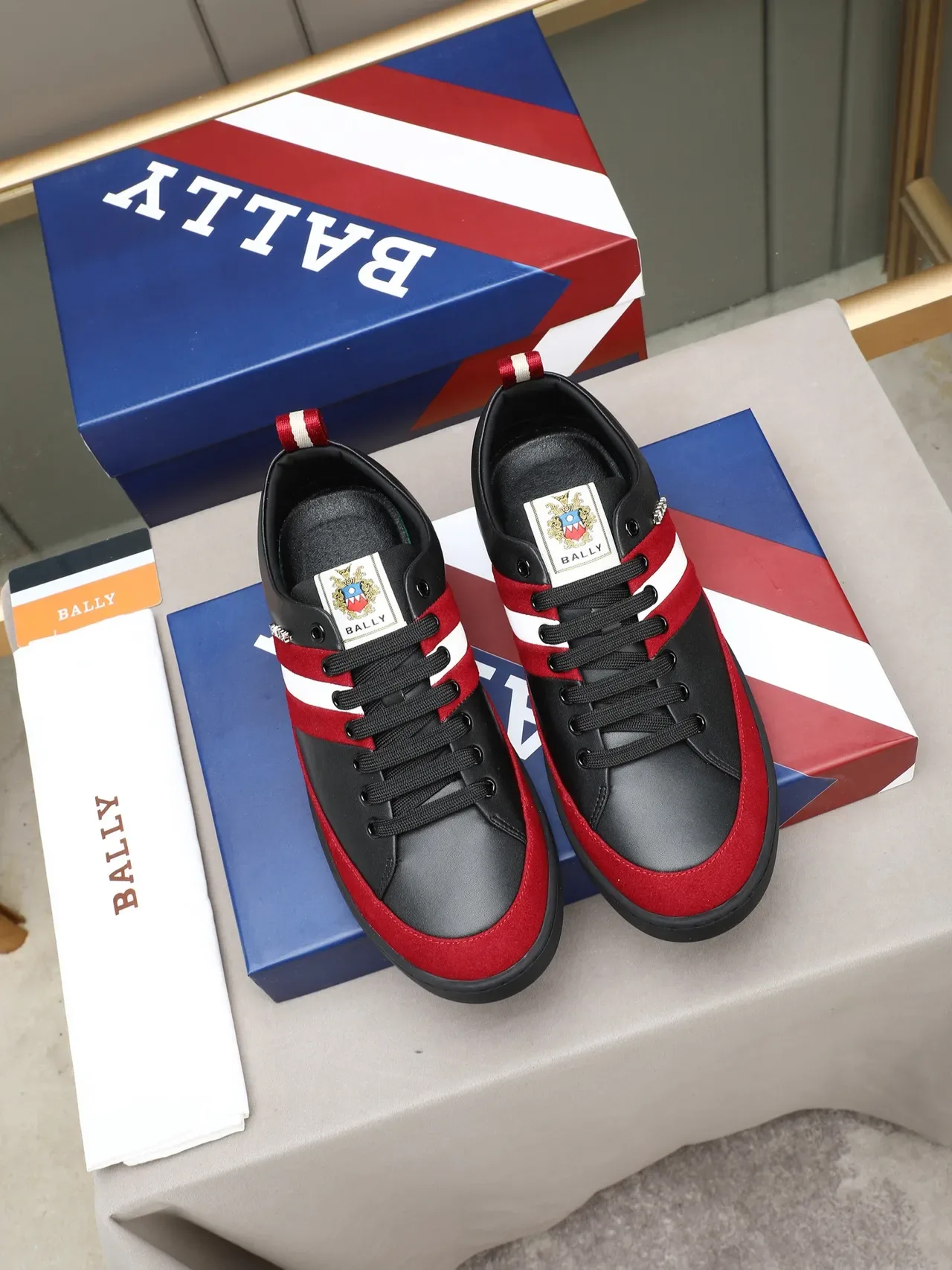 Bally Black Red Low-Top Suede-and-Leather Upper Lifestyle Sneakers 2