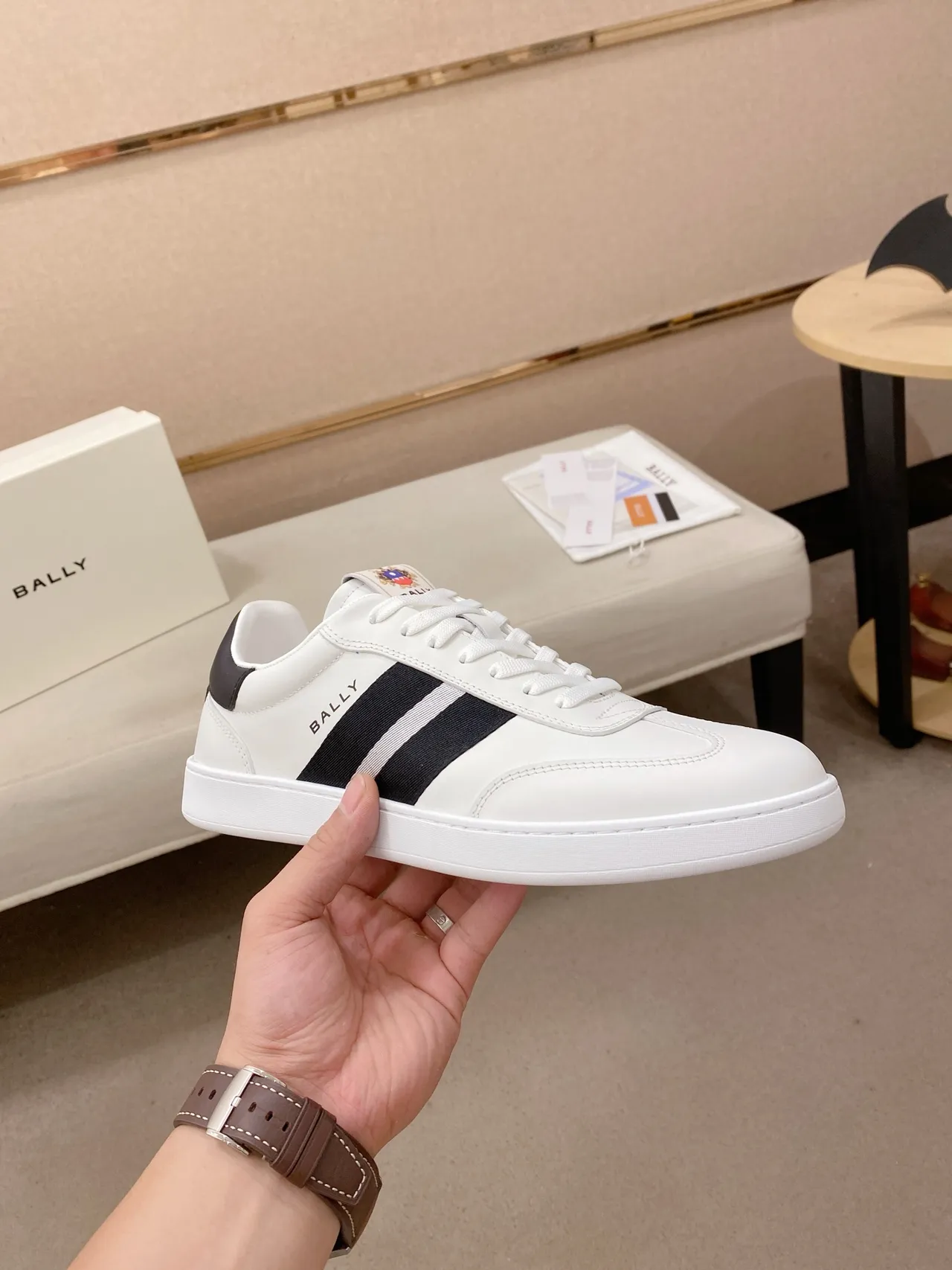 BALLY White and Black Stripe Leather Lifestyle Sneaker 4