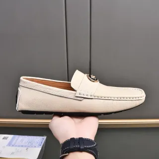 बेज ब्लैक चमड़े Moc-Toe सिलाई लोफर