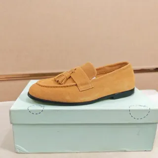 米色黑色流苏带麂皮乐福鞋