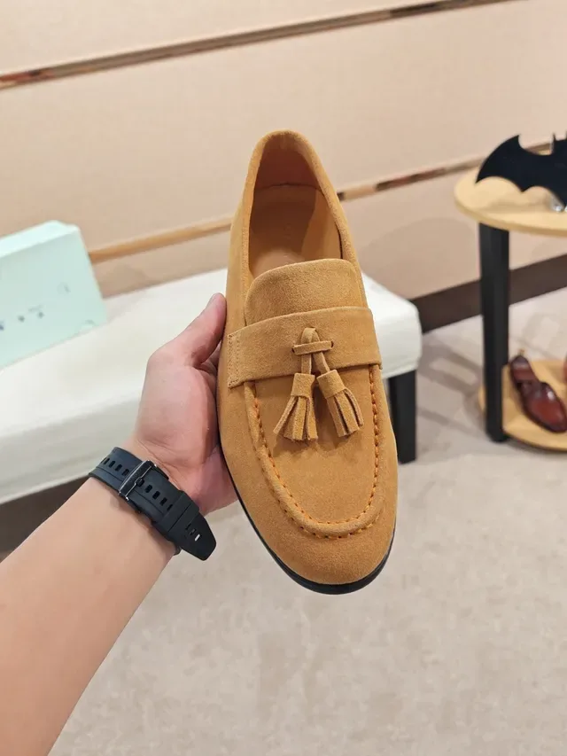 Beige Black Tassel Strap Suede Upper Loafer 5
