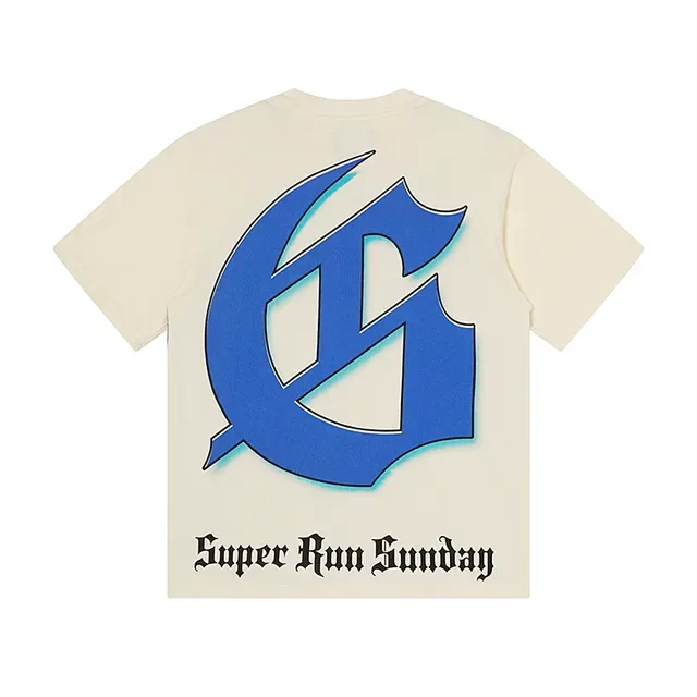 Beige Blue Graphic Print Oversized Fit T-Shirt 3