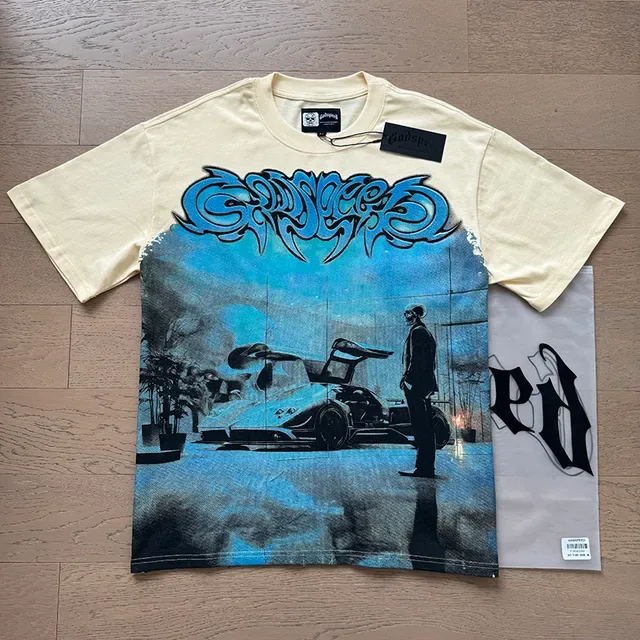 Beige Blue Graphic Print Oversized Fit T-Shirt 6