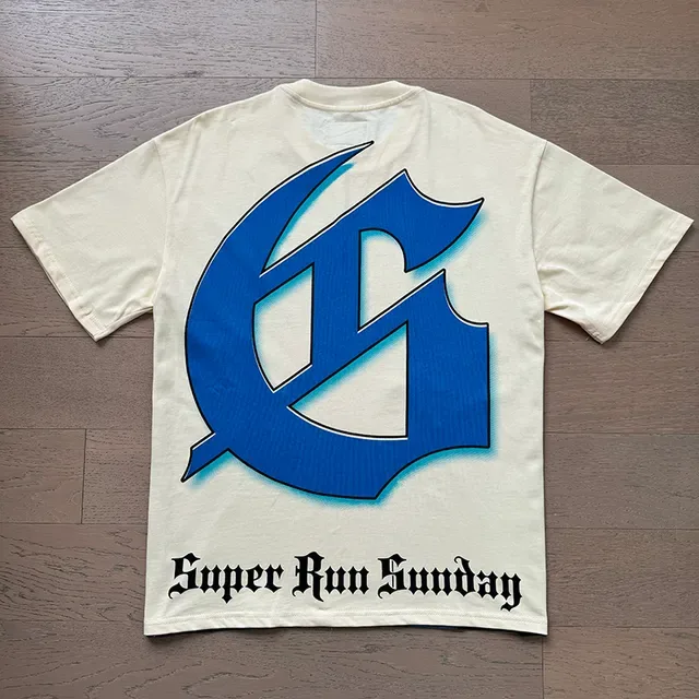 Beige Blue Graphic Print Oversized Fit T-Shirt 7