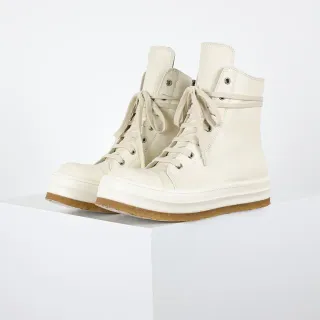 Beige Brown High-Top Platform Sole Boots