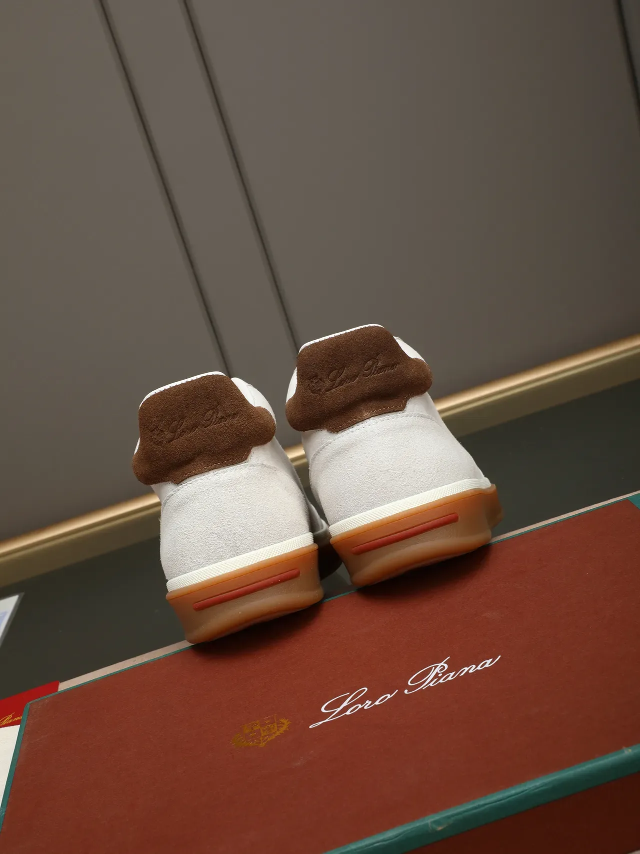 Beige Brown Suede Upper Contrast Heel Tab Sneakers 3