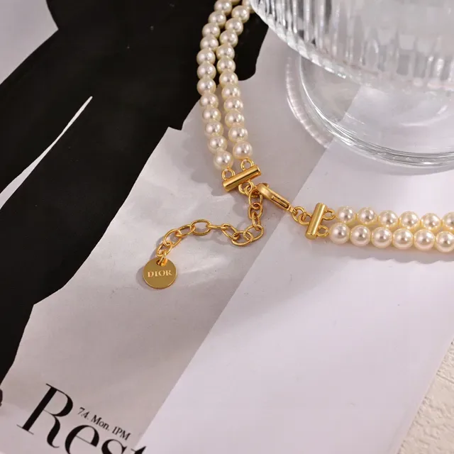 Beige Gold Double-Strand Pearl Necklace 3