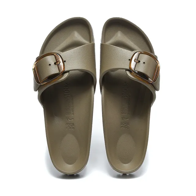 Beige Gold Molded EVA Construction Single-Strap Slide Slippers 2