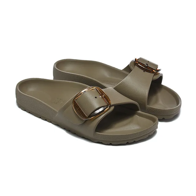 Beige Gold Molded EVA Construction Single-Strap Slide Slippers 4