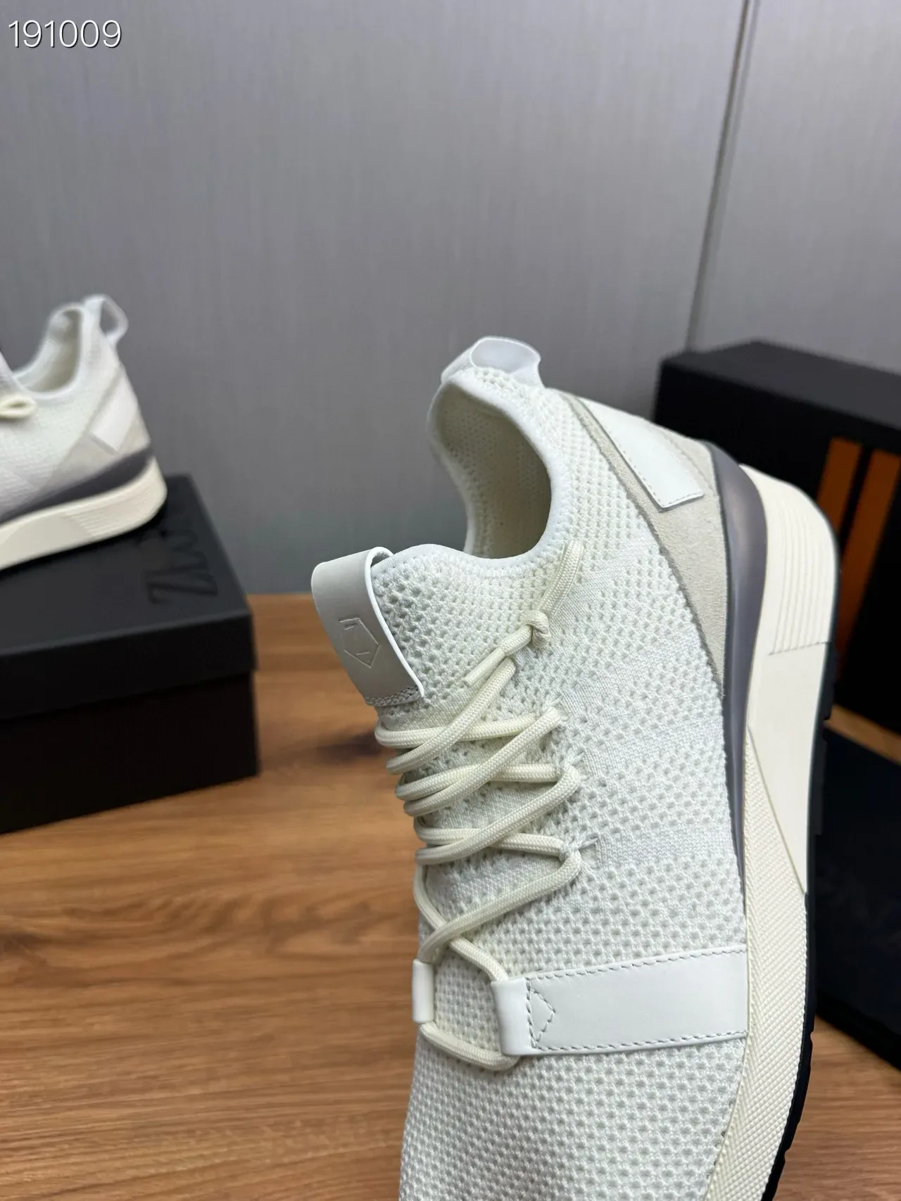 Beige Gray Knit Upper Minimalist Lace-Up Sneakers 5