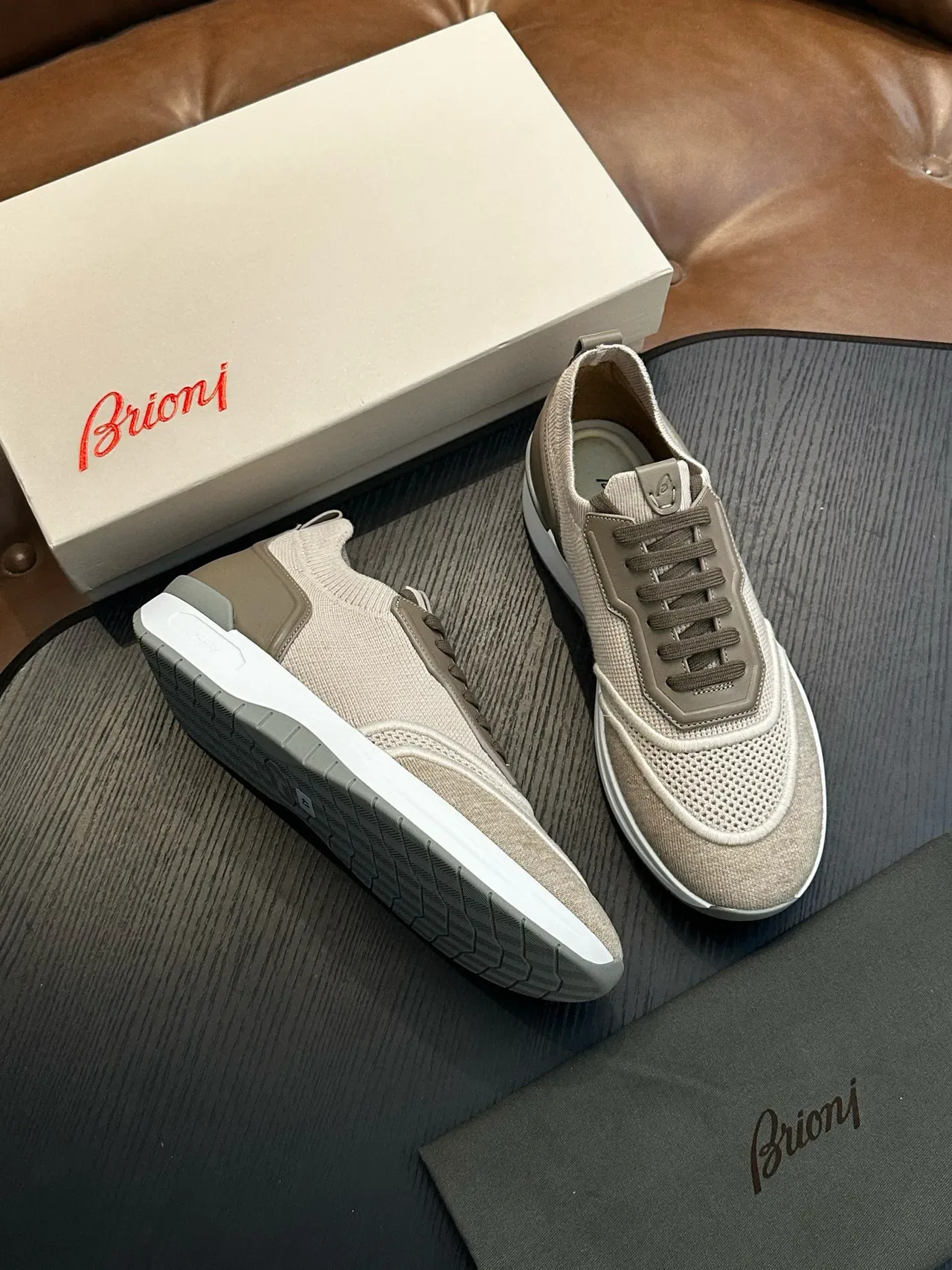 Beige Mesh and Taupe Overlay Lifestyle Sneakers 4