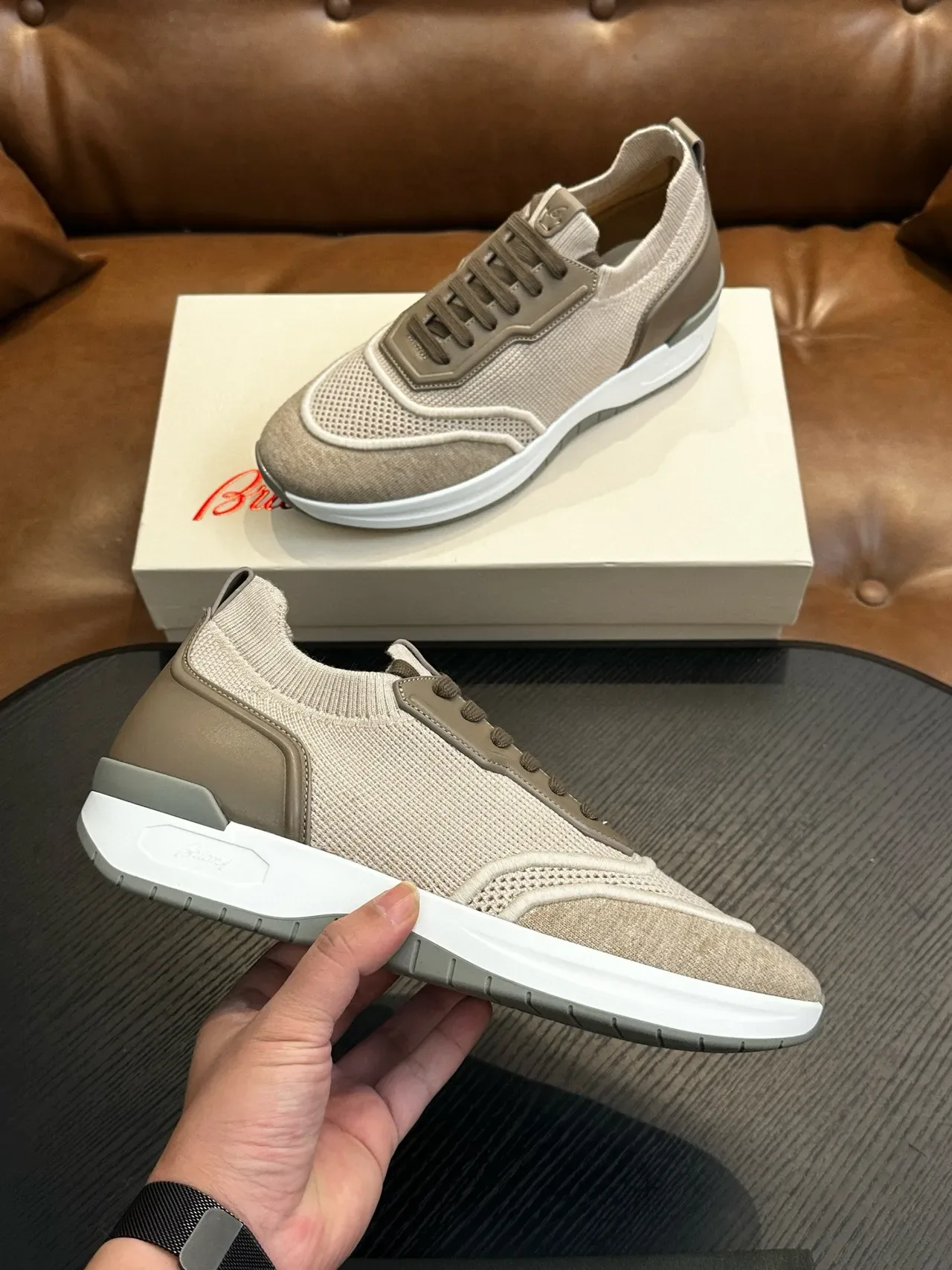 Beige Mesh and Taupe Overlay Lifestyle Sneakers 5
