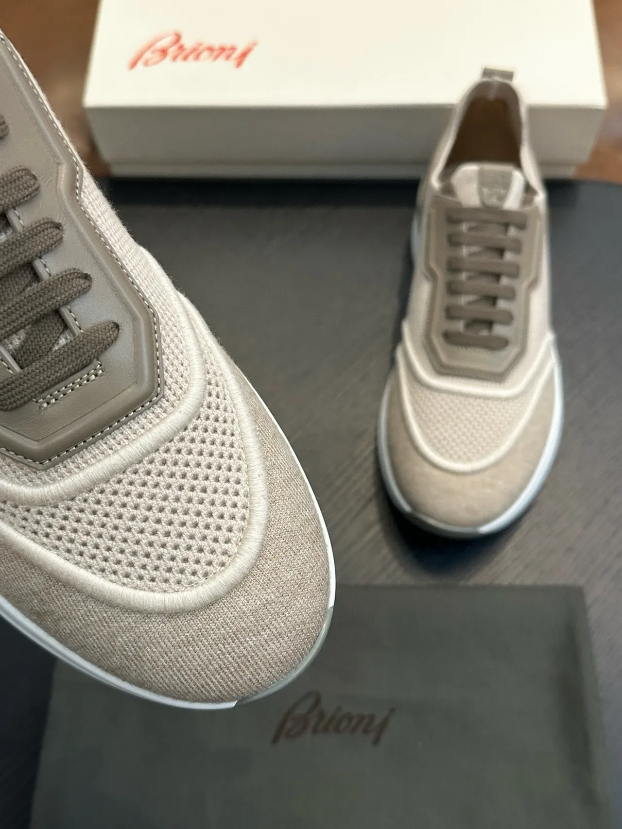 Beige Mesh and Taupe Overlay Lifestyle Sneakers 6