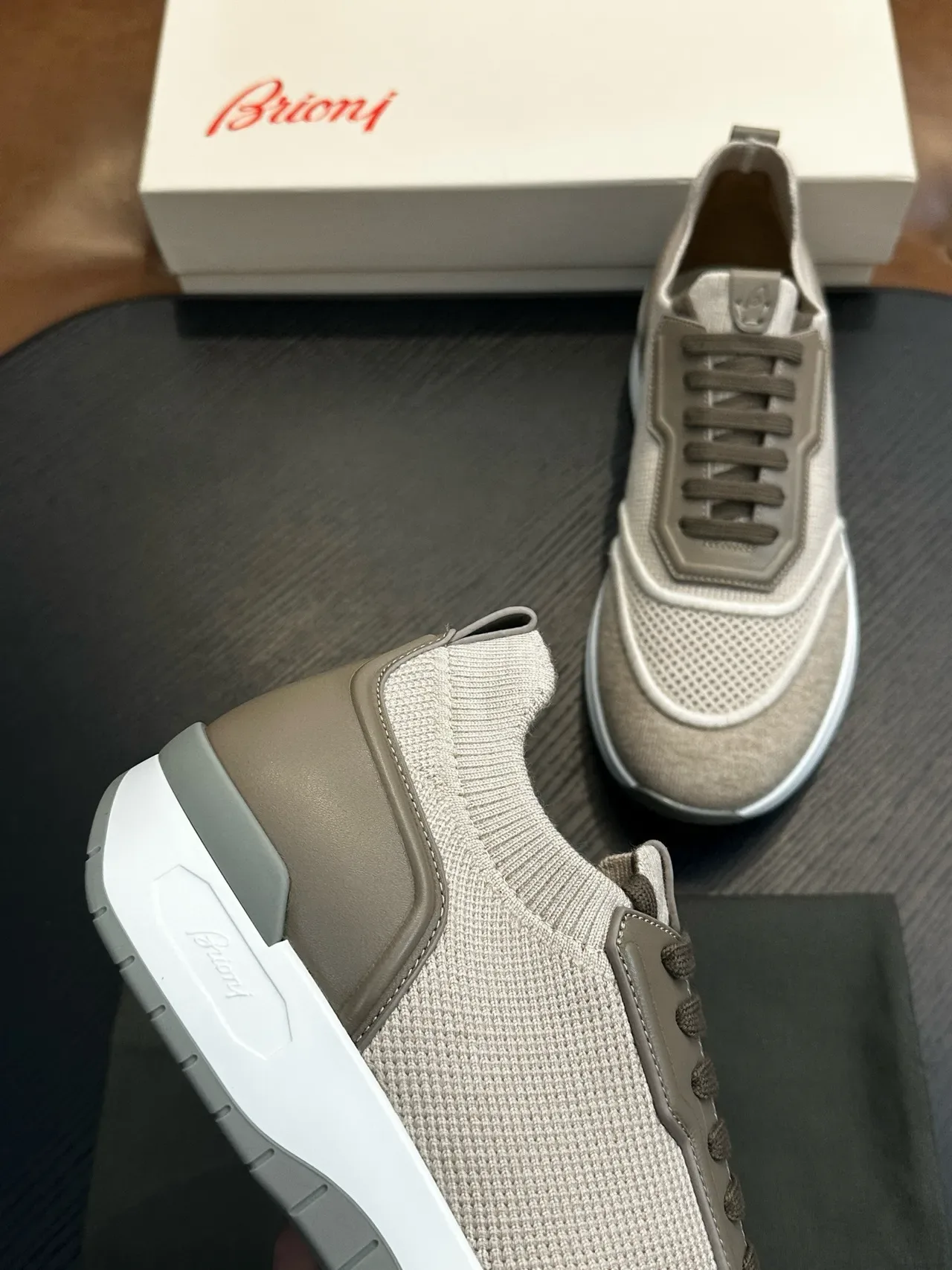 Beige Mesh and Taupe Overlay Lifestyle Sneakers 7
